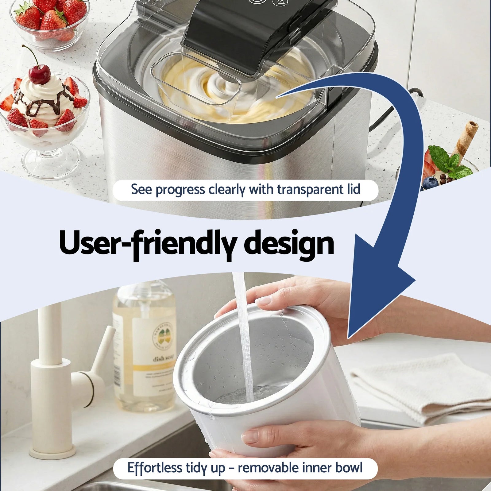 2L Ice Cream Maker with LED Display for Gelato, Frozen Yogurt & Sorbet