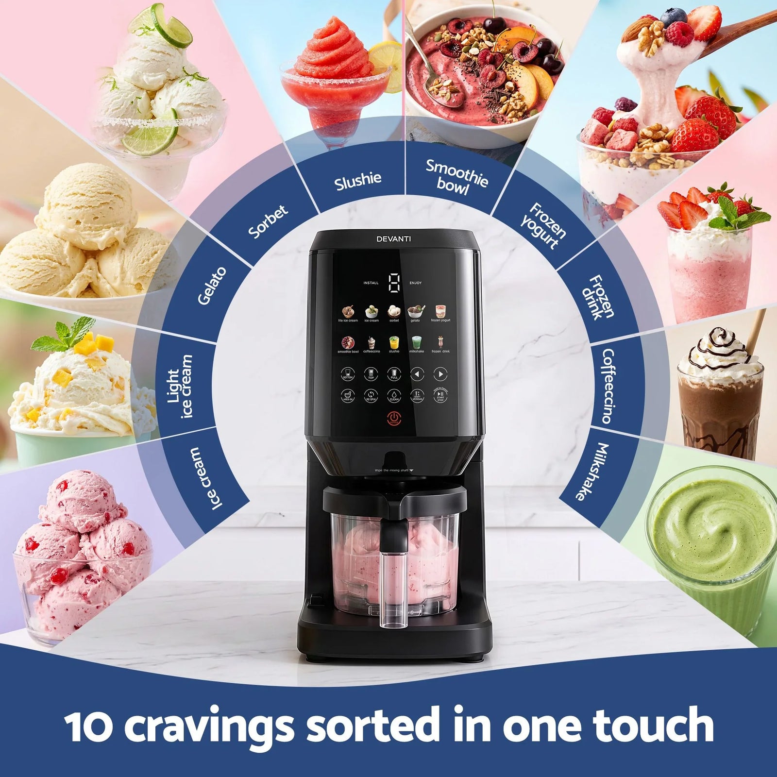 10-in-1 Ice Cream Maker Machine Homemade Gelato Sorbet Smart Portion Control Custom Mix-Ins