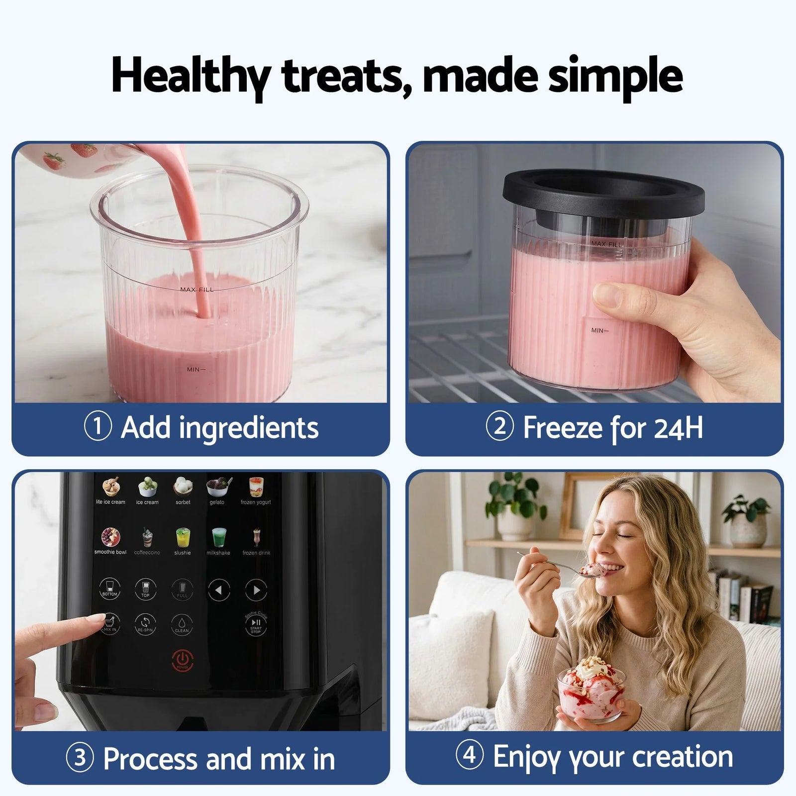 10-in-1 Ice Cream Maker Machine Homemade Gelato Sorbet Smart Portion Control Custom Mix-Ins