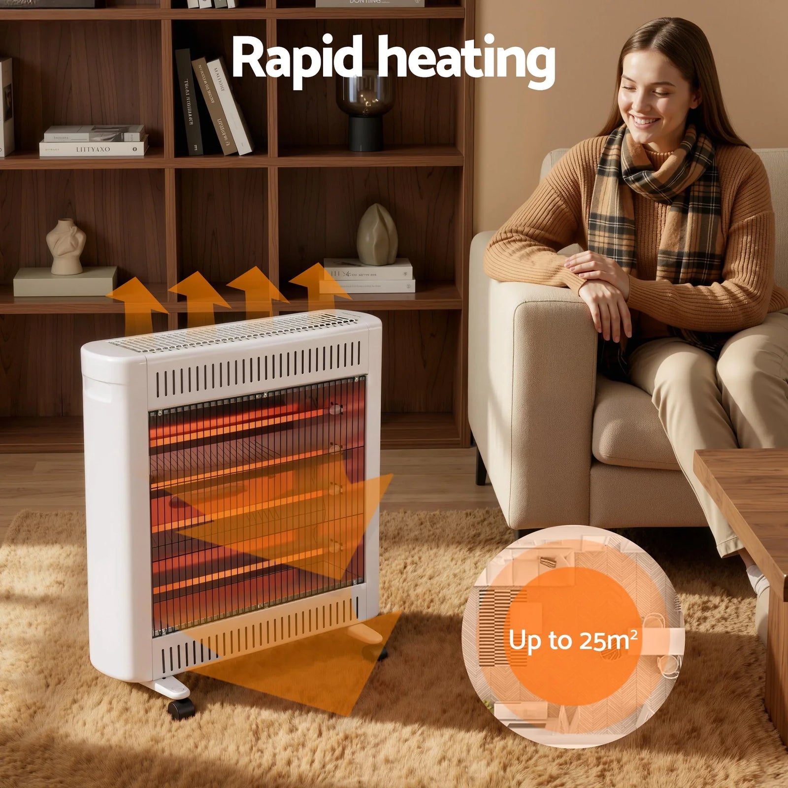 Infrared Radiant Heater – 1100/2200W Quartz, Portable Free‑Standing, White