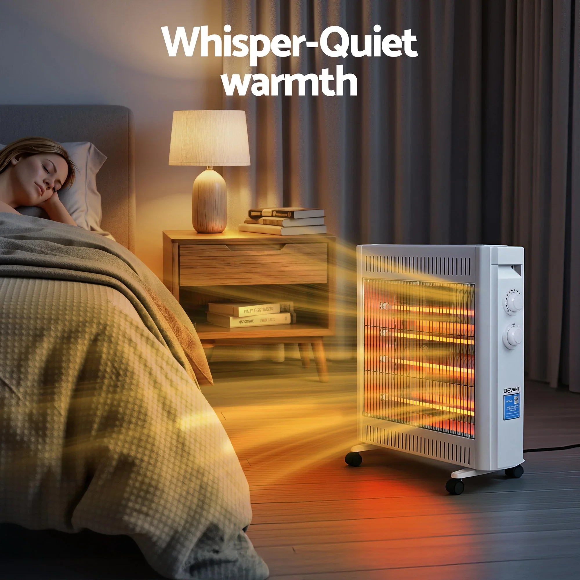 Infrared Radiant Heater – 1100/2200W Quartz, Portable Free‑Standing, White