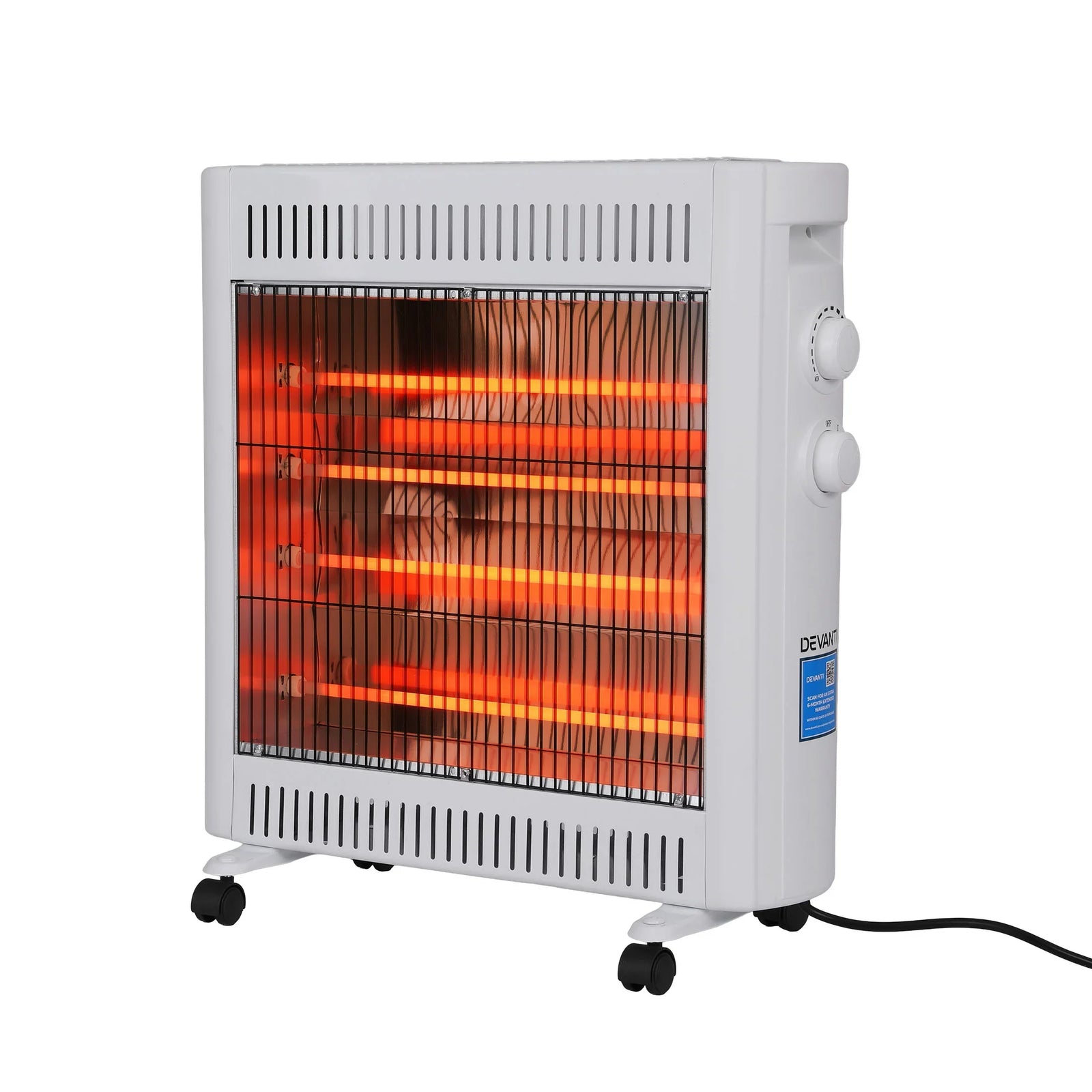 Infrared Radiant Heater – 1100/2200W Quartz, Portable Free‑Standing, White