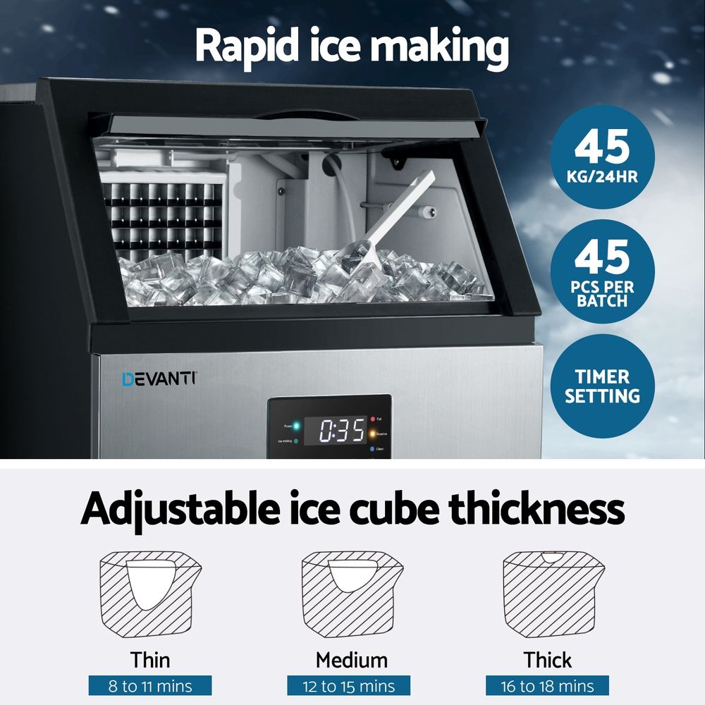 45kg Commercial Ice Maker Machine Stainless Steel Ice Cube Maker