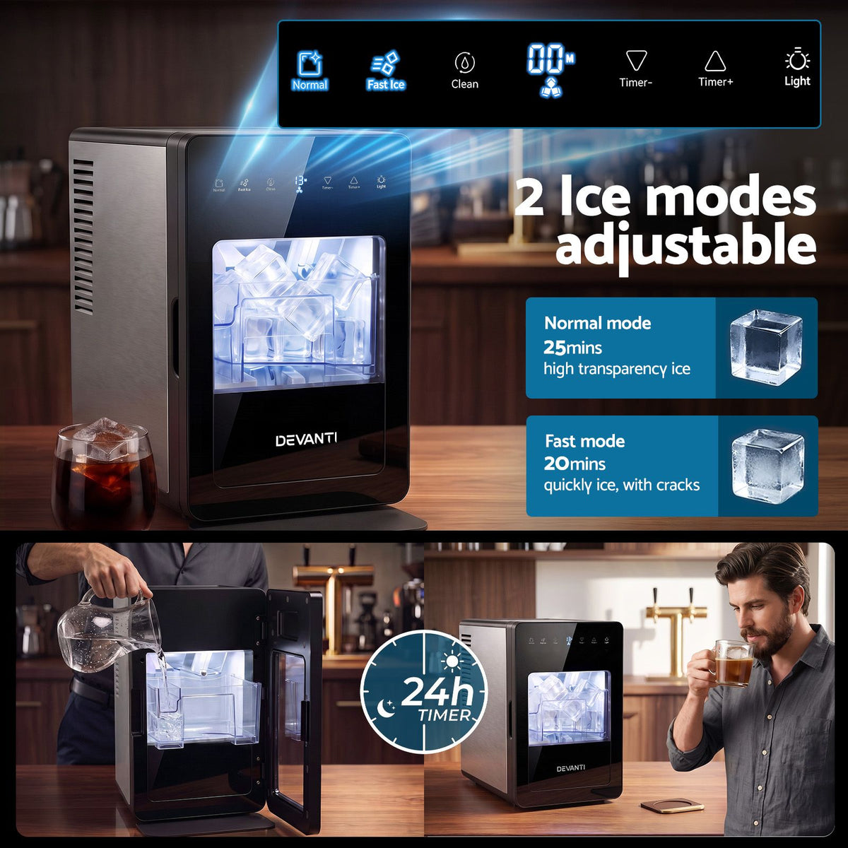 Devanti Ice Maker 5cm Large Ice Cubes Countertop Machine 150pcs/24h for Home