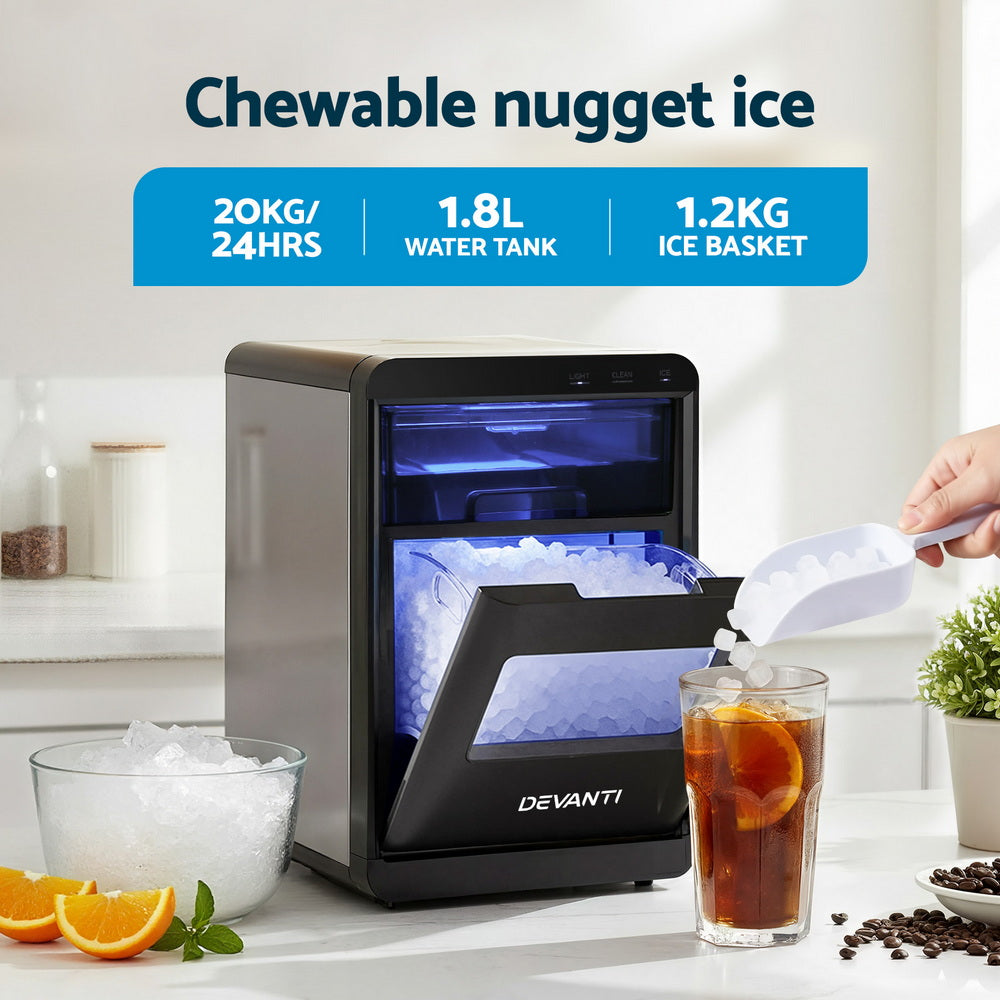 Ice Maker Machine 20kg Chewable Nugget Ice Countertop w/Self Cleaning
