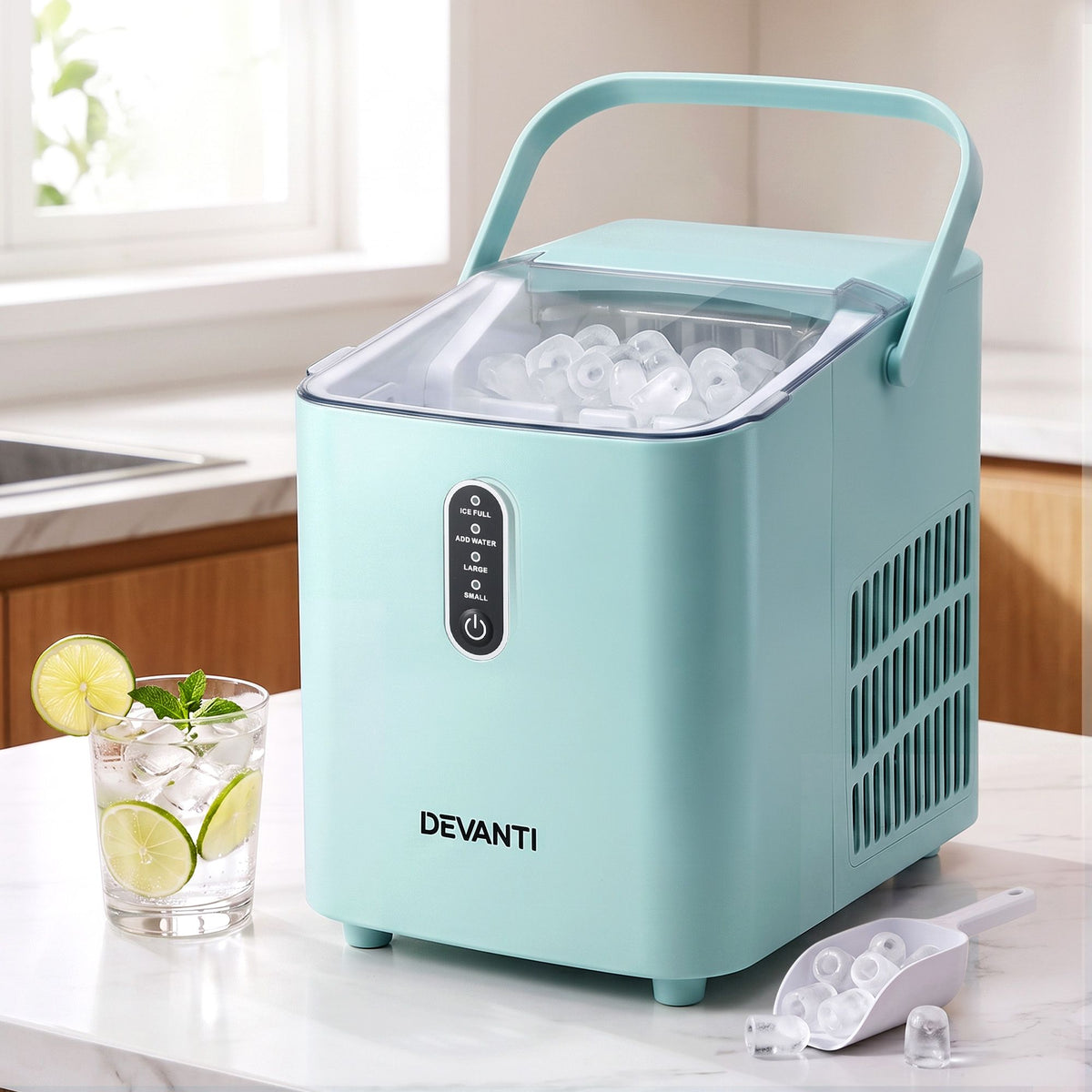 Devanti Ice Maker 12kg/24H, Portable Countertop Bullet Ice Machine Green