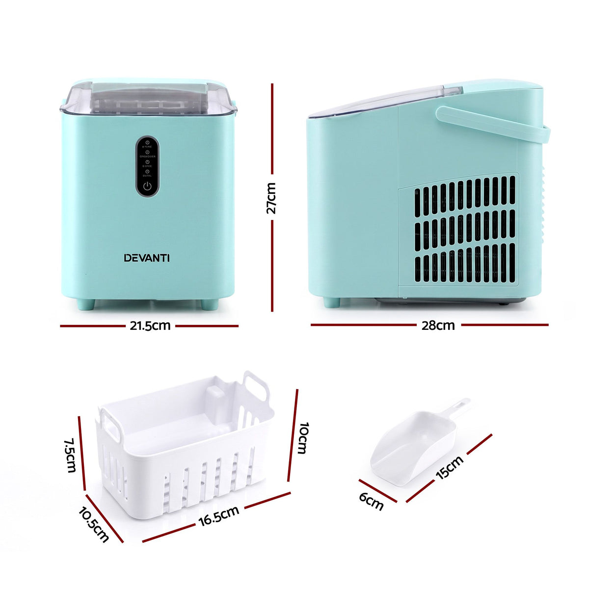 Devanti Ice Maker 12kg/24H, Portable Countertop Bullet Ice Machine Green