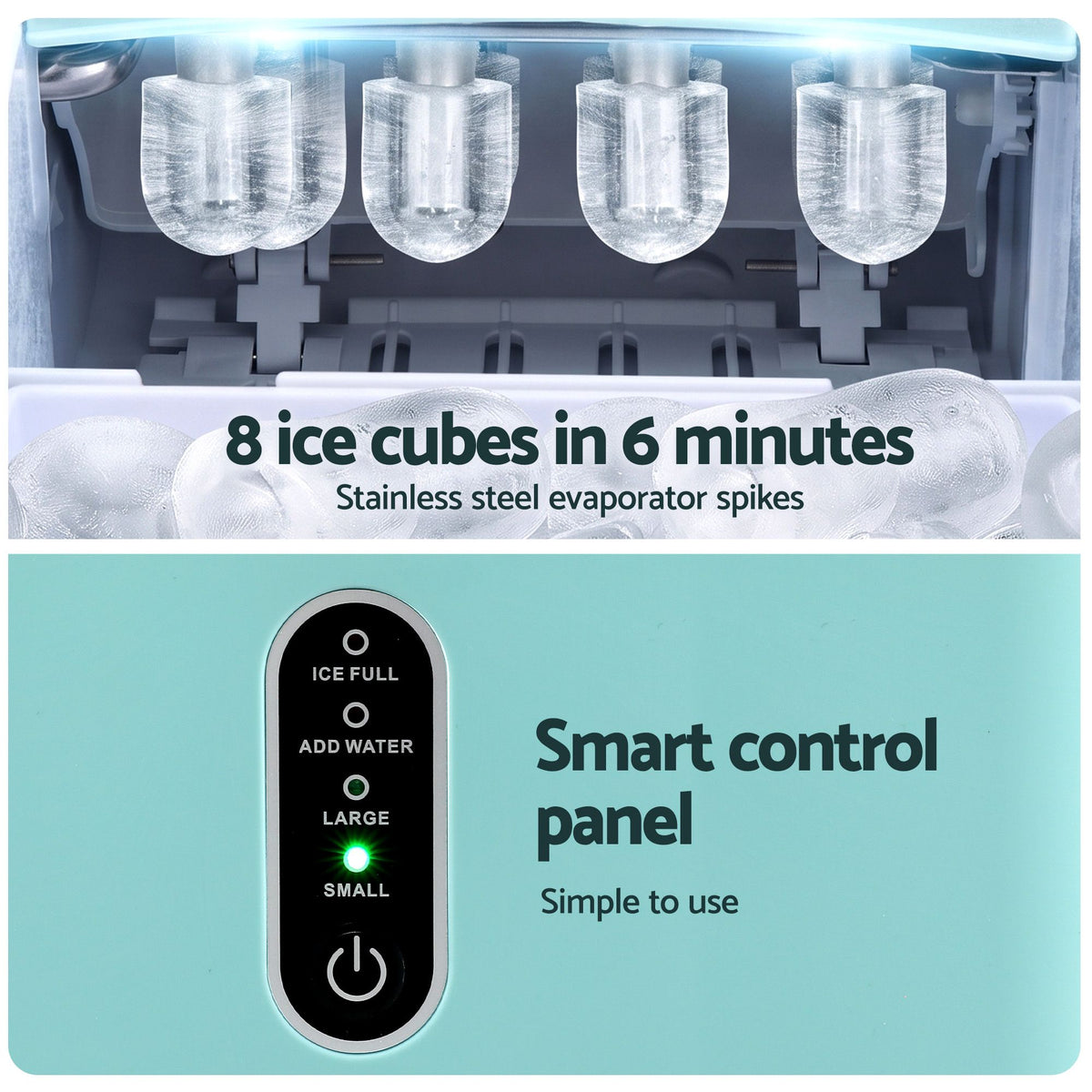 Devanti Ice Maker 12kg/24H, Portable Countertop Bullet Ice Machine Green