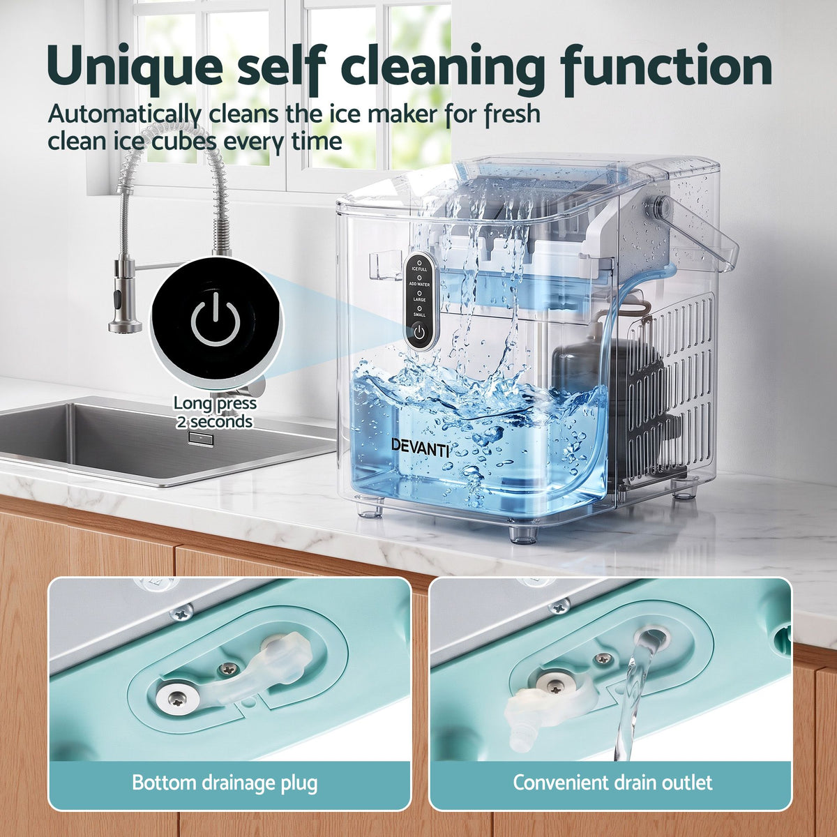 Devanti Ice Maker 12kg/24H, Portable Countertop Bullet Ice Machine Green