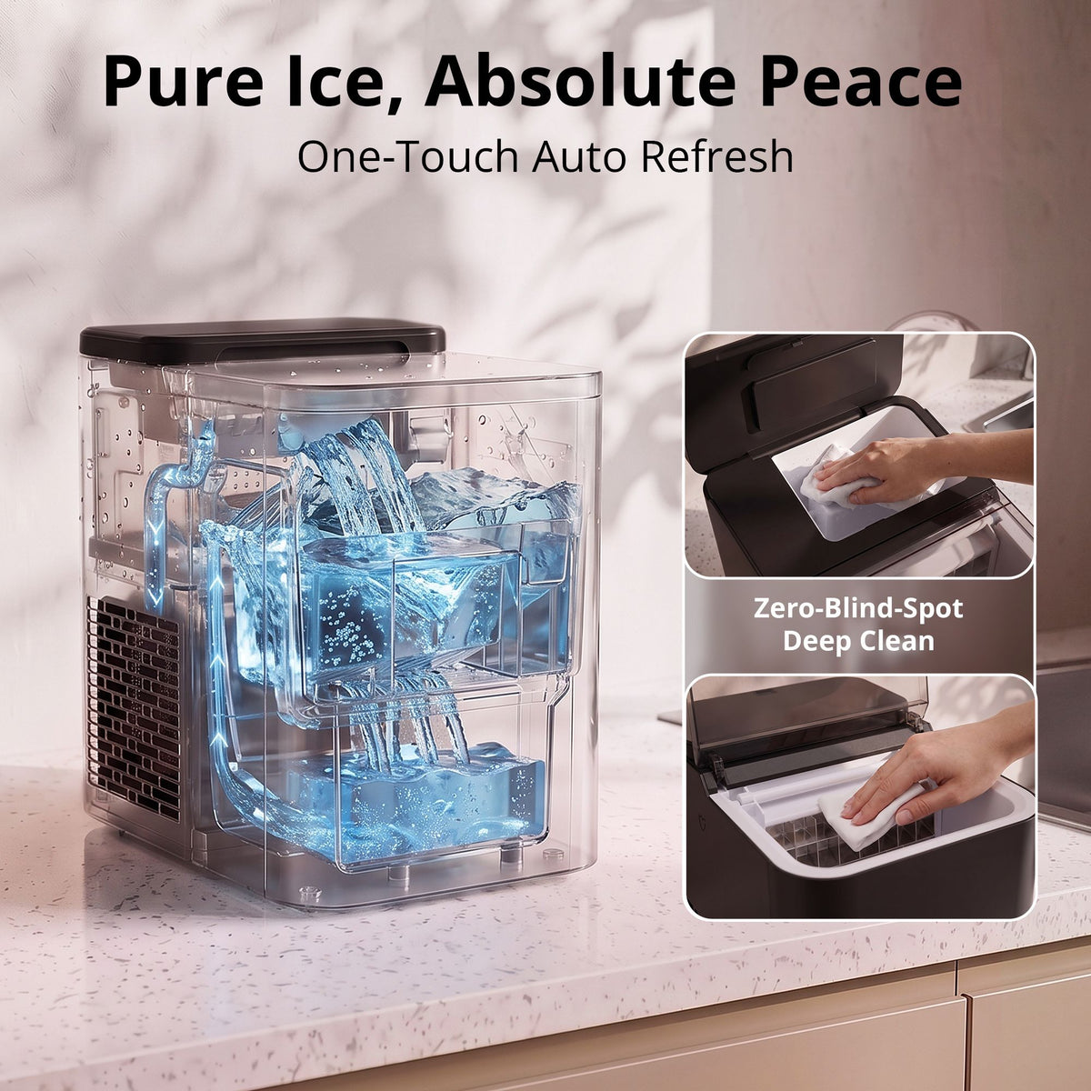 LUVIMO 15kg Ice Maker Machine Benchtop 9.5 Min Ice Cubes Self Cleaning Black