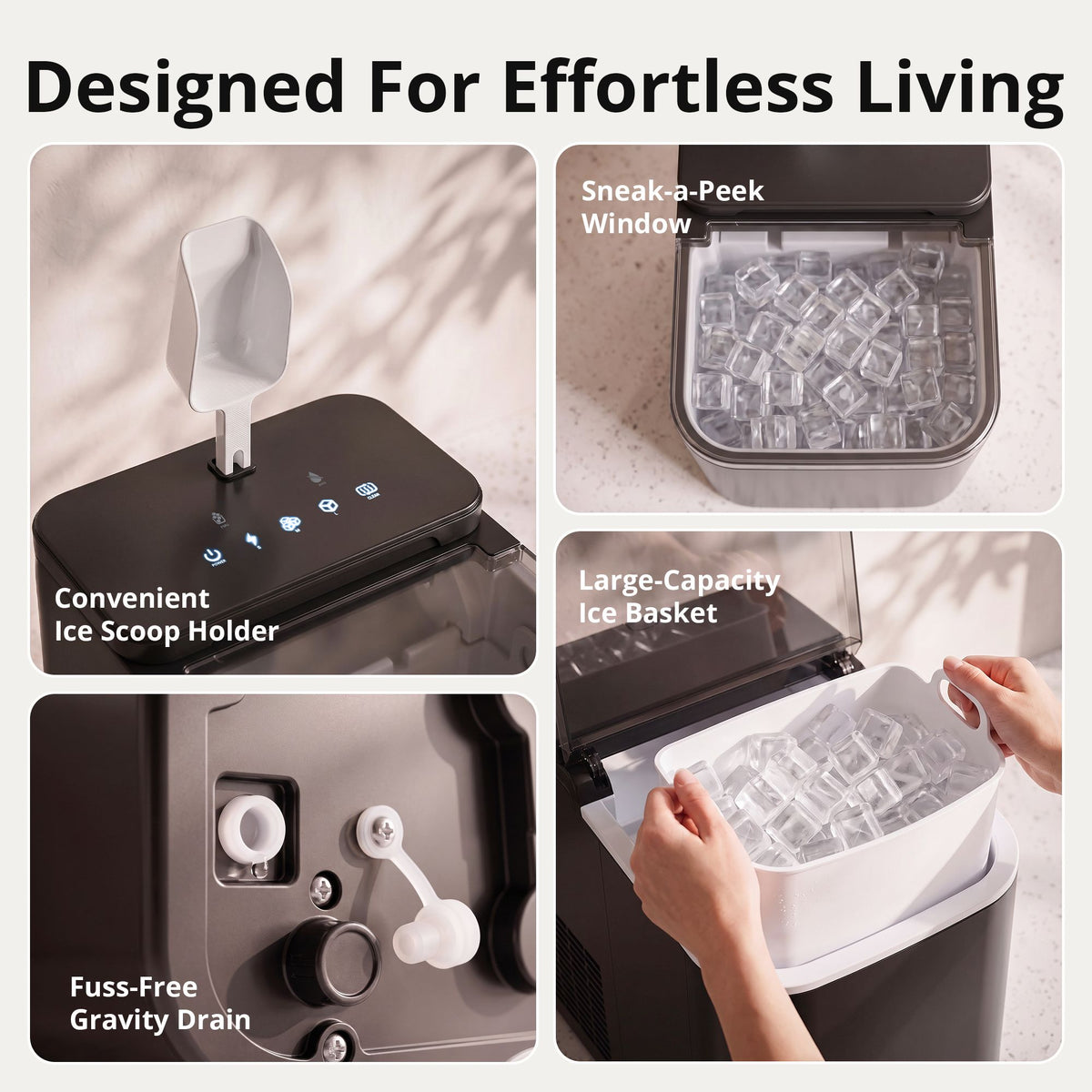 LUVIMO 15kg Ice Maker Machine Benchtop 9.5 Min Ice Cubes Self Cleaning Black