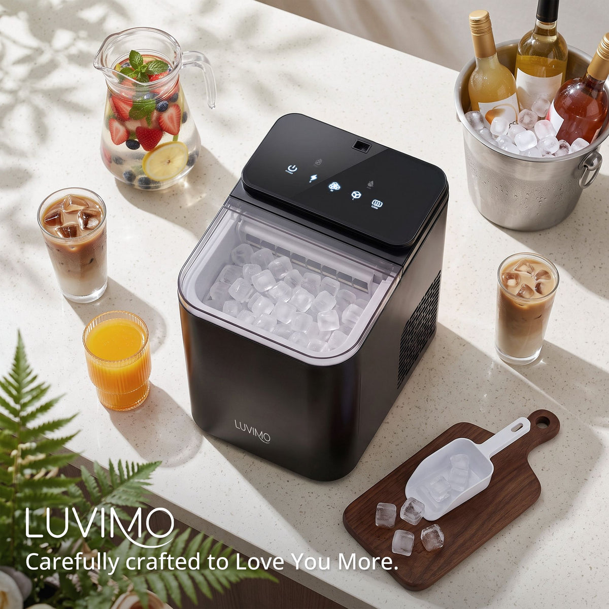 LUVIMO 15kg Ice Maker Machine Benchtop 9.5 Min Ice Cubes Self Cleaning Black