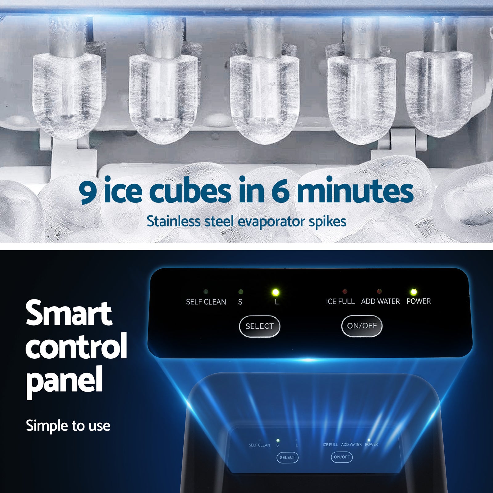 Ice Maker Machine Portable 12kg Countertop w/Self Cleaning 1.2L Black