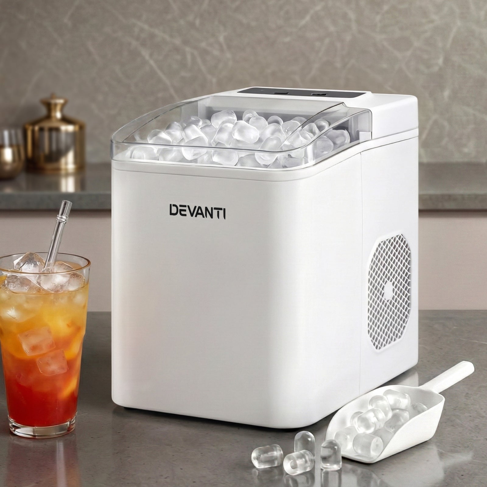 Ice Maker Machine Portable 12kg Countertop w/Self Cleaning 1.2L White