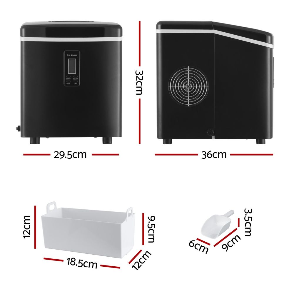 Portable Ice Maker 3L 15kg per Day Benchtop 9 Cubes 6min 3 Sizes Black