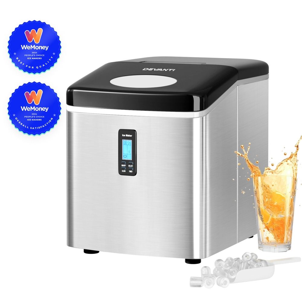 Portable Ice Maker – 15kg/Day, 9 Cubes in 6–13 Mins, 3 Sizes, Timer, Silver