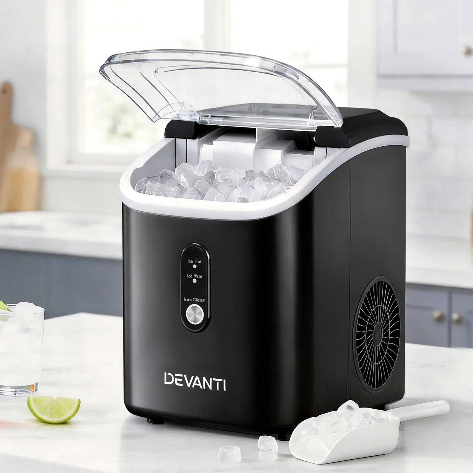 15kg Nugget Ice Maker Machine Countertop Portable Ice Maker Fast Ice Black