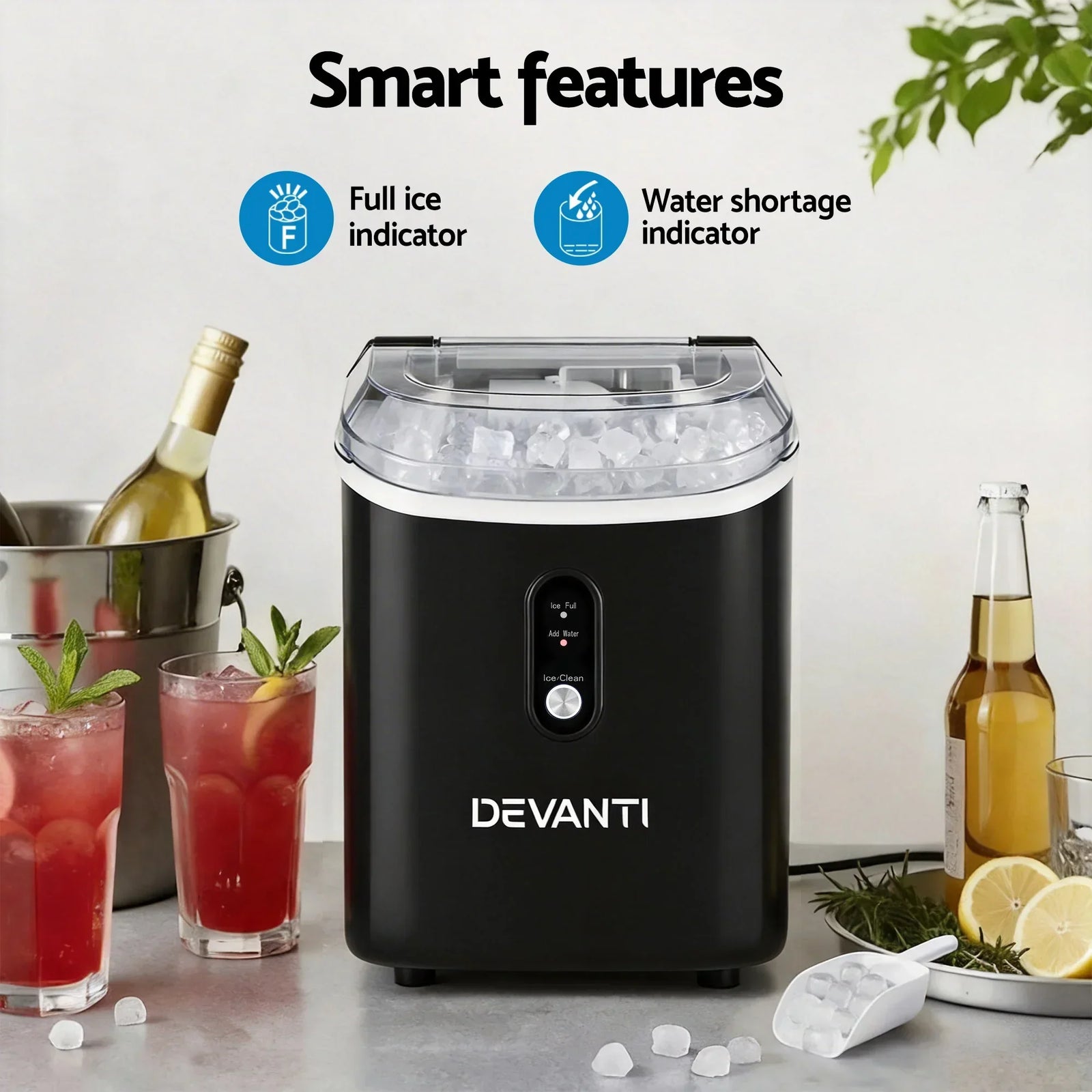 15kg Nugget Ice Maker Machine Countertop Portable Ice Maker Fast Ice Black
