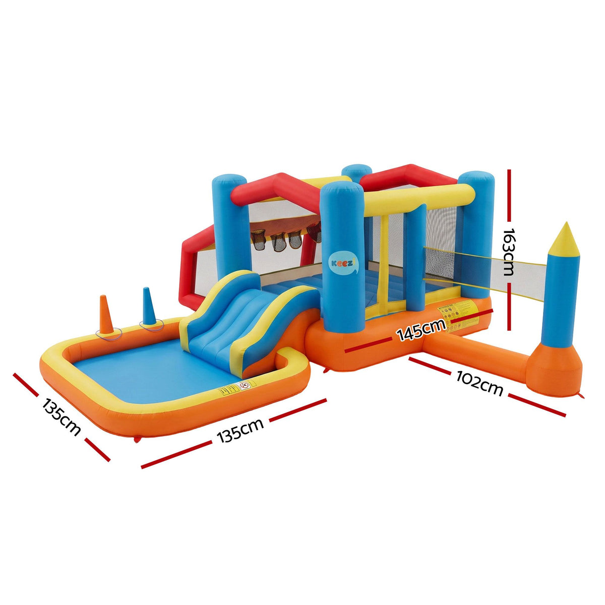 Inflatable Kids Pool Play Park Jumping Castle Volleyball Net with Blower Balls 4mx4.37m