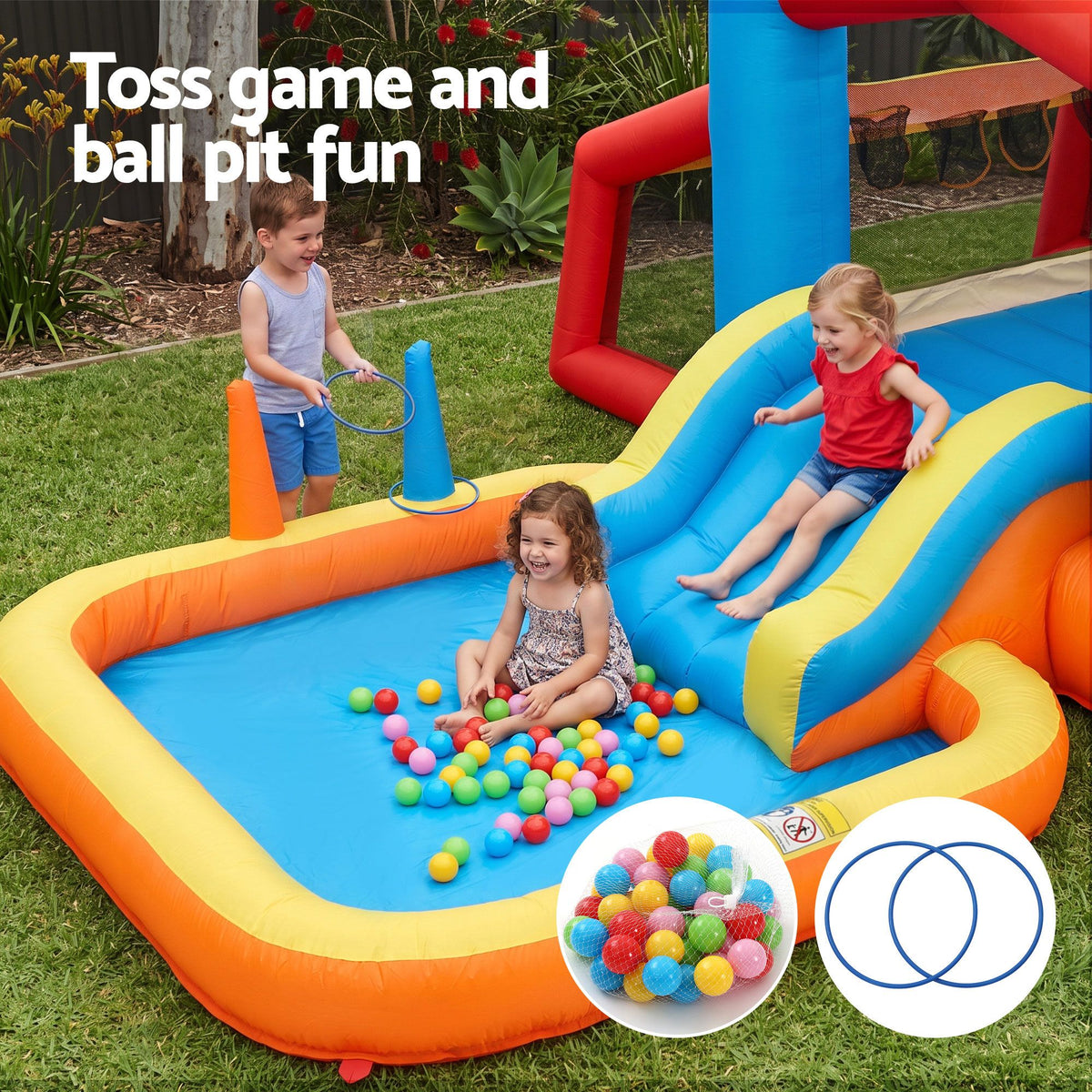 Inflatable Kids Pool Play Park Jumping Castle Volleyball Net with Blower Balls 4mx4.37m