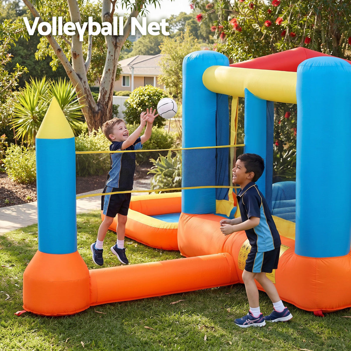 Inflatable Kids Pool Play Park Jumping Castle Volleyball Net with Blower Balls 4mx4.37m