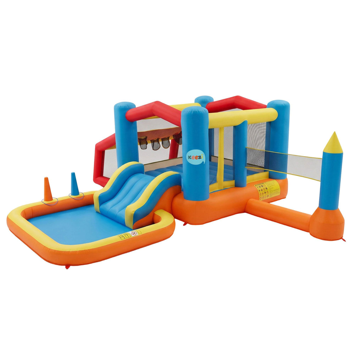 Inflatable Kids Pool Play Park Jumping Castle Volleyball Net with Blower Balls 4mx4.37m