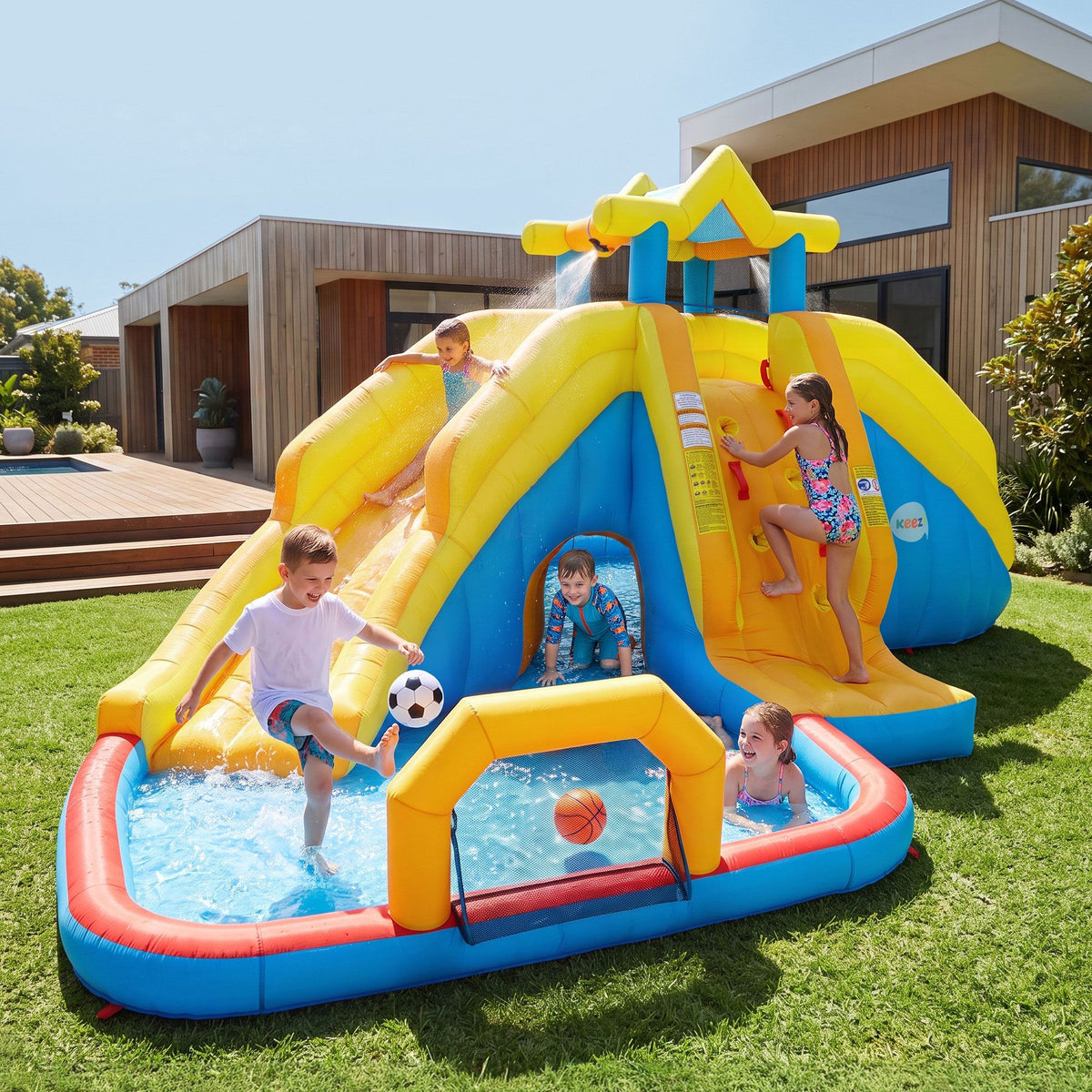 Inflatable Kids Pool Water Slide Splash Castle Football 622cmx542cm