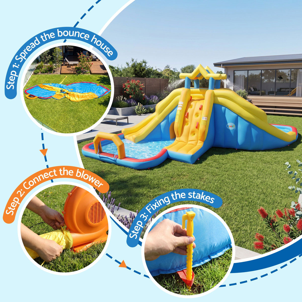 Inflatable Kids Pool Water Slide Splash Castle Football 622cmx542cm
