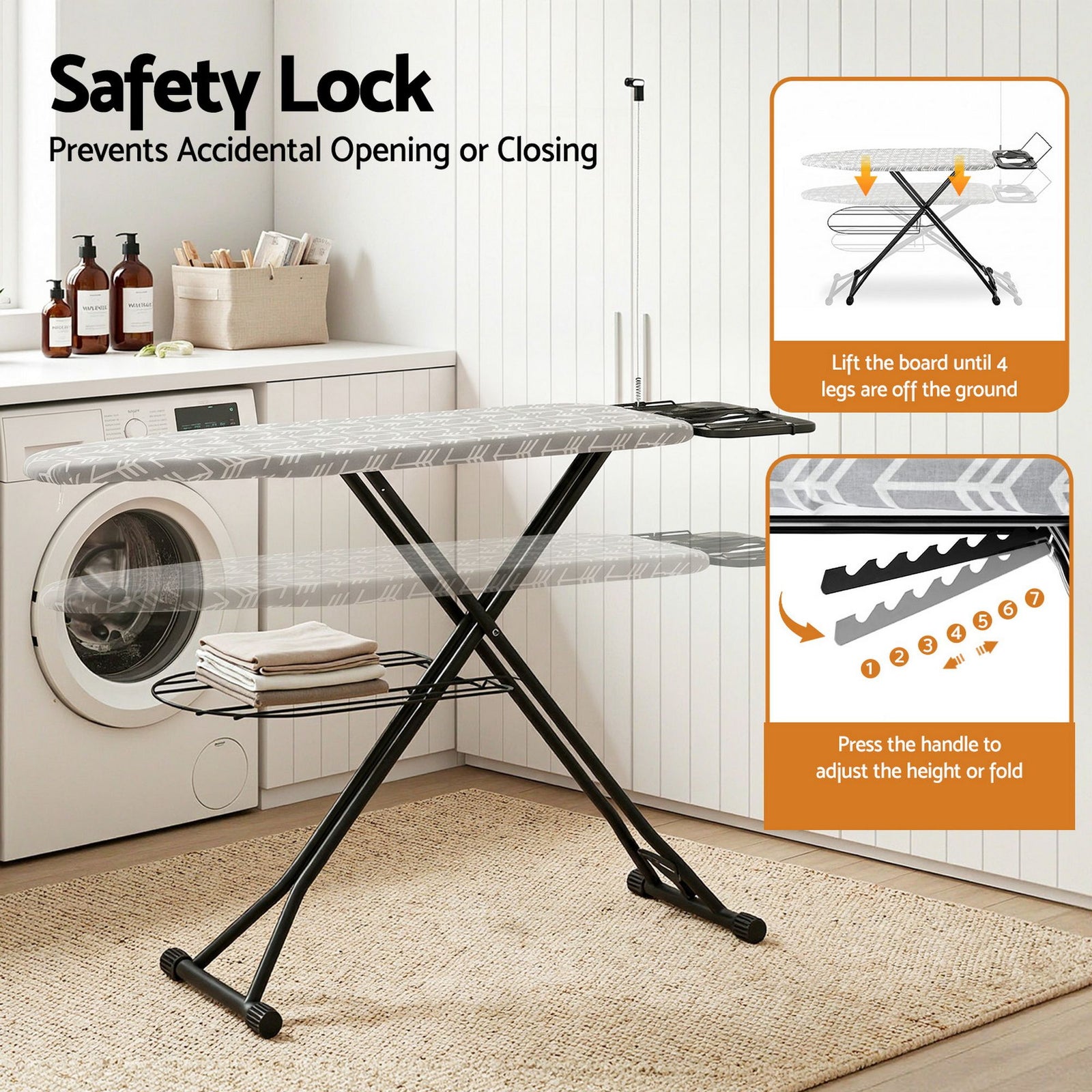 Foldable Ironing Board – Heavy‑Duty Steel, 7‑Level Height, Mesh Base, 20kg