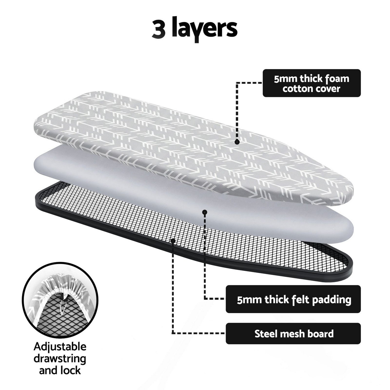 Foldable Ironing Board – Heavy‑Duty Steel, 7‑Level Height, Mesh Base, 20kg