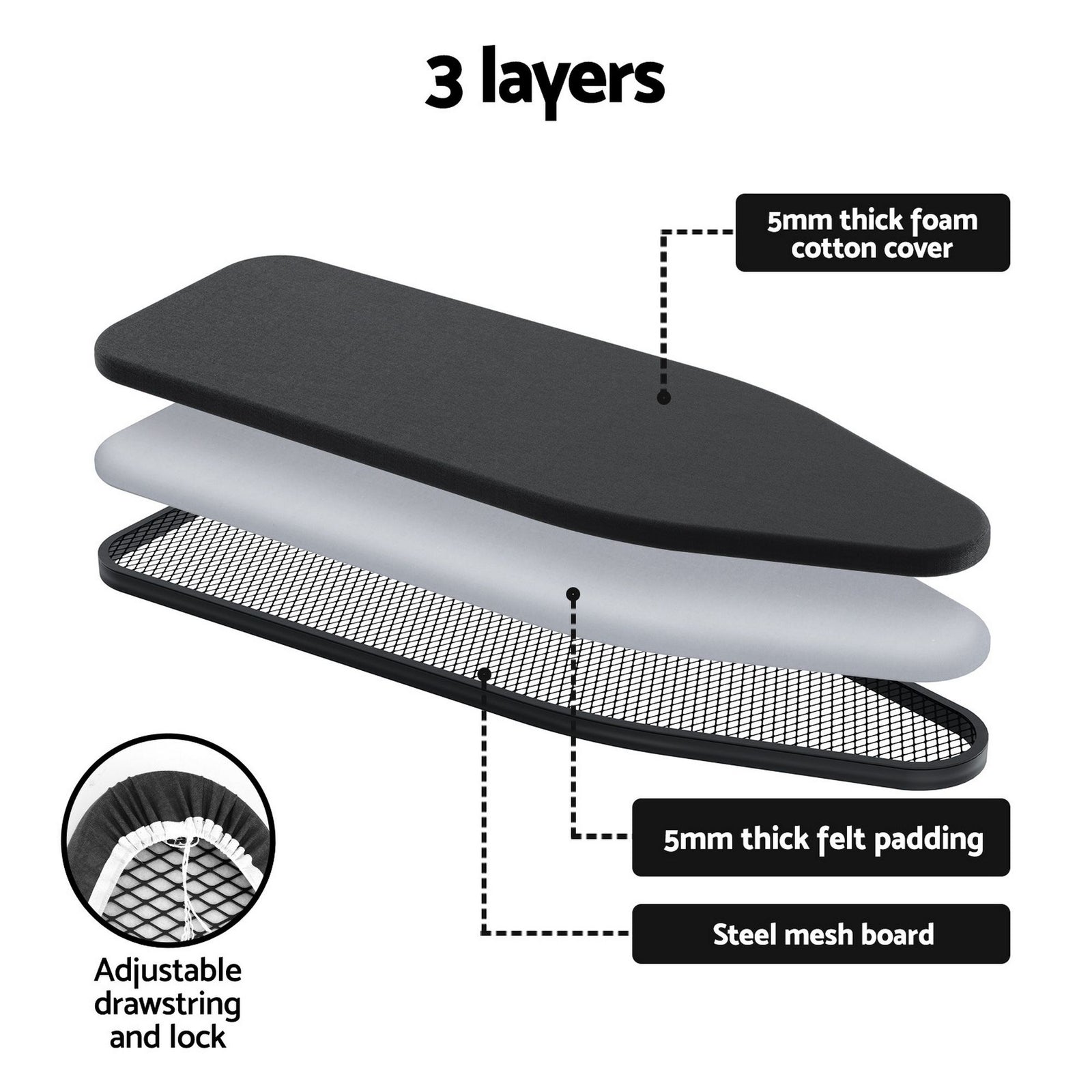 Foldable Ironing Board – Heavy‑Duty Steel, Mesh Base, 7‑Level Height, 20kg