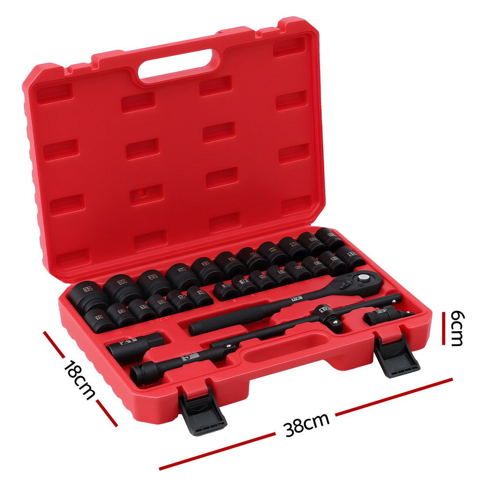 30Pc 1/2" Drive Socket Set Cr-V Steel 8-32mm Workshop Repair