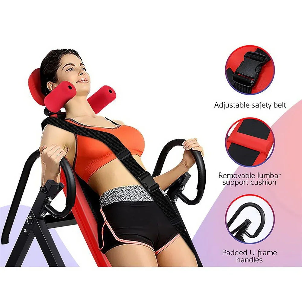 Inversion Table 180° – Foldable Back Stretcher 120kg Capacity Red/Black