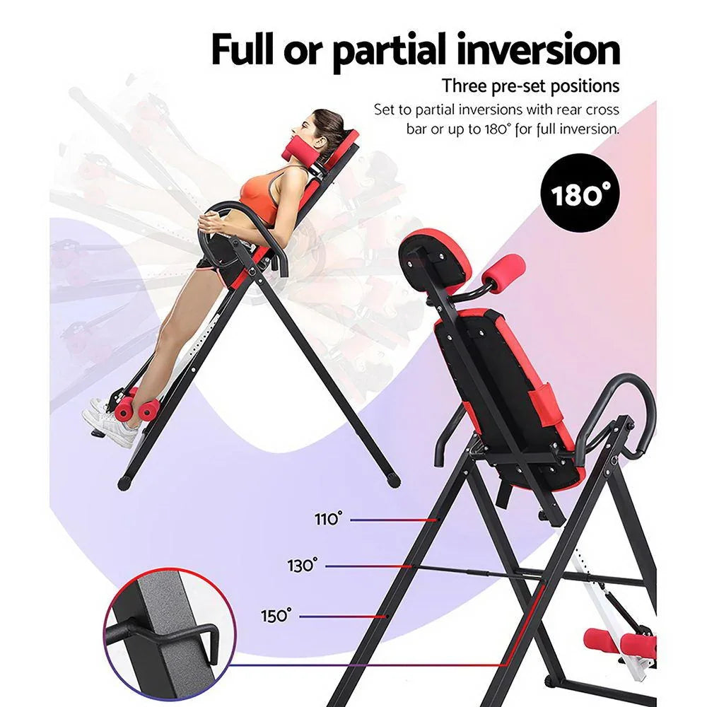 Inversion Table 180° – Foldable Back Stretcher 120kg Capacity Red/Black