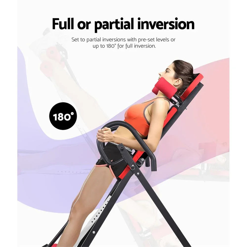 Inversion Table 180° – Foldable Back Stretcher 120kg Capacity Red/Black
