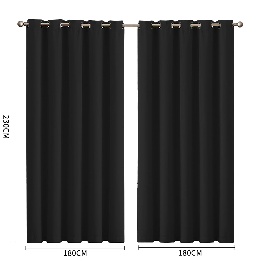 2x Blockout Curtains Panels 3 Layers Black-2029387284071190530