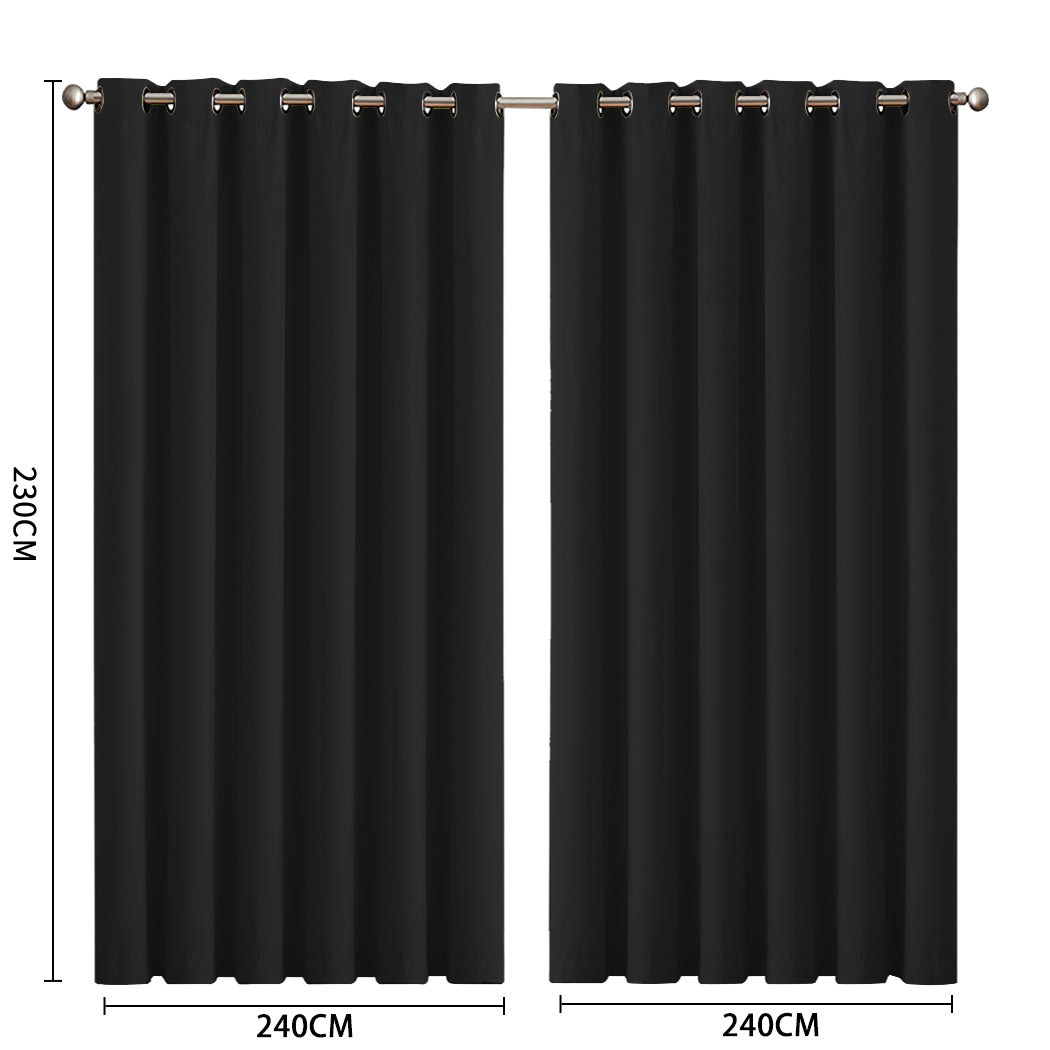 2x Blockout Curtains Panels 3 Layers Black-2029387284603867138