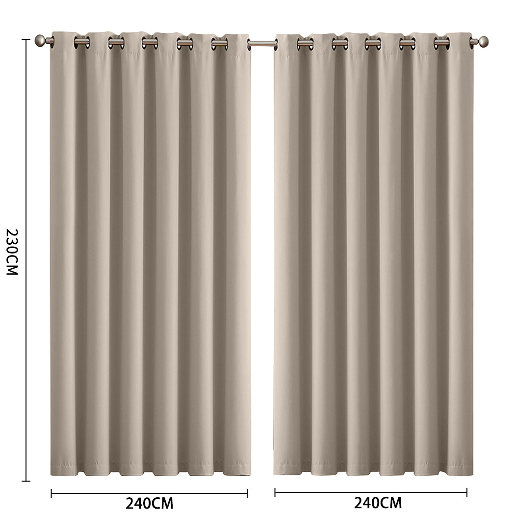 2x Blockout Curtains Panels 3 Layers Beige-2065254605314461698