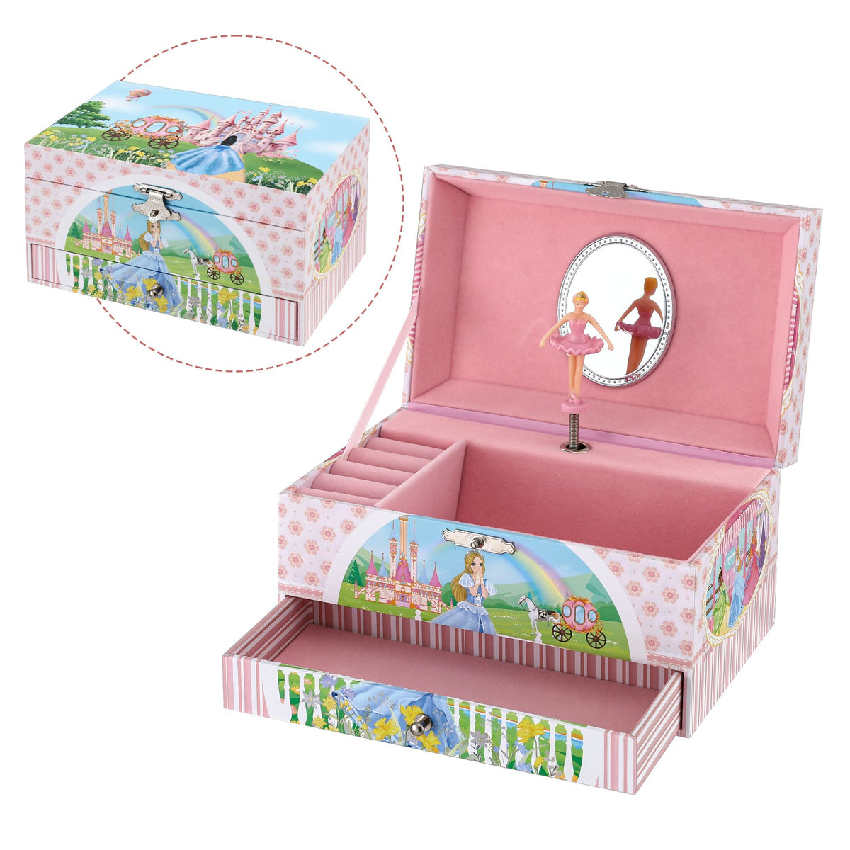 Keezi Kids Musical Jewellery Box with Mirror & Drawer Pink Princess Girls Gift