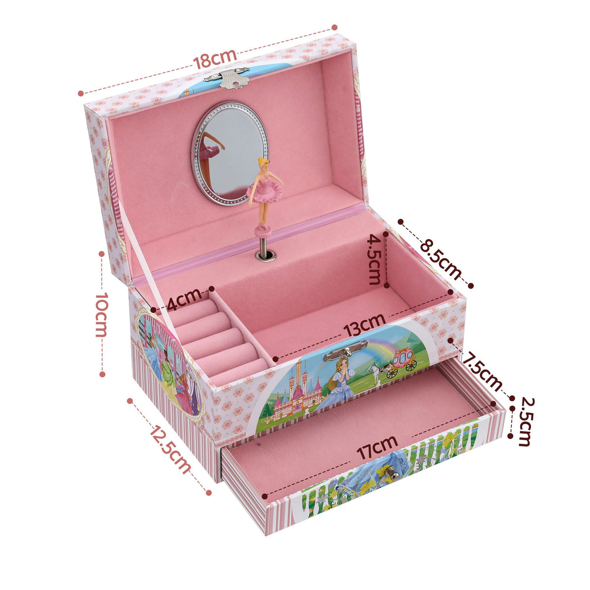 Keezi Kids Musical Jewellery Box with Mirror & Drawer Pink Princess Girls Gift