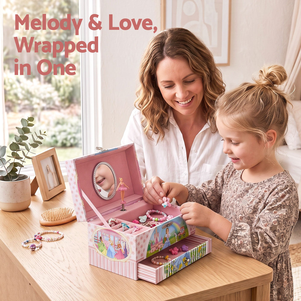 Keezi Kids Musical Jewellery Box with Mirror & Drawer Pink Princess Girls Gift