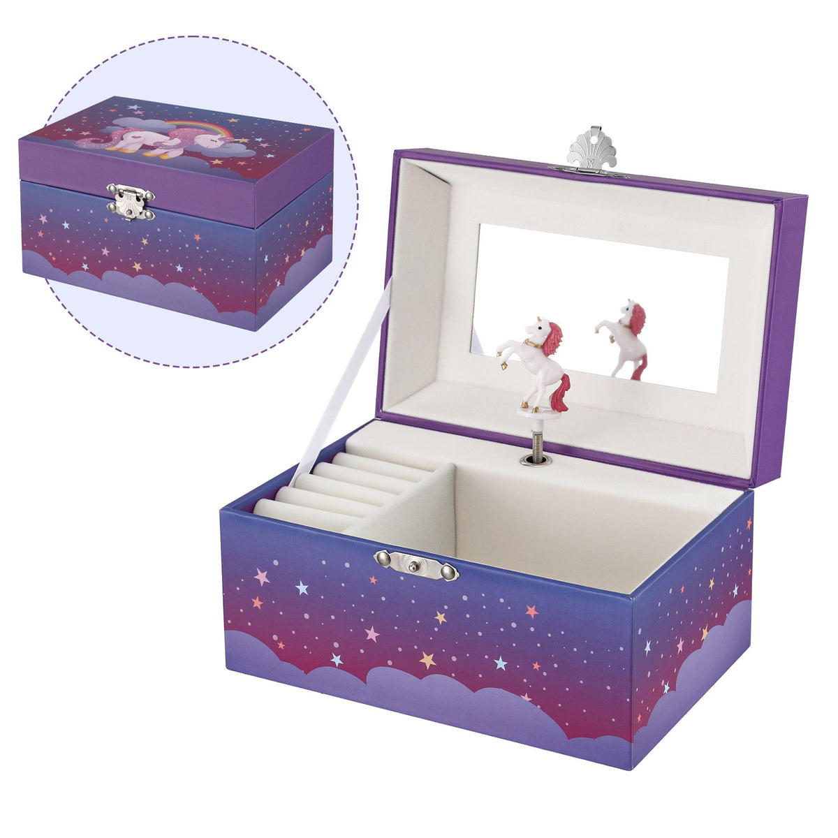 Keezi Kids Musical Jewellery Box with Mirror Purple Unicorn Wind-Up Girls Gift