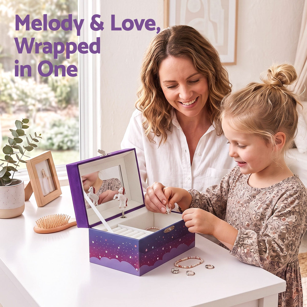 Keezi Kids Musical Jewellery Box with Mirror Purple Unicorn Wind-Up Girls Gift