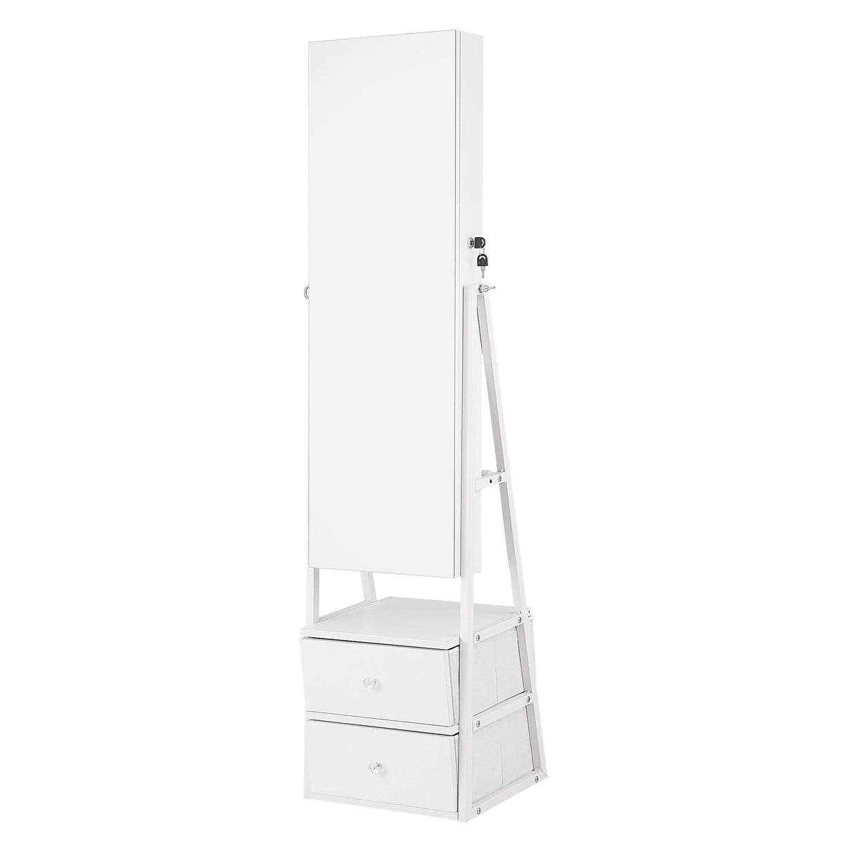Artiss Lockable Jewellery Armoire with Mirror 154cm Freestanding Cabinet White
