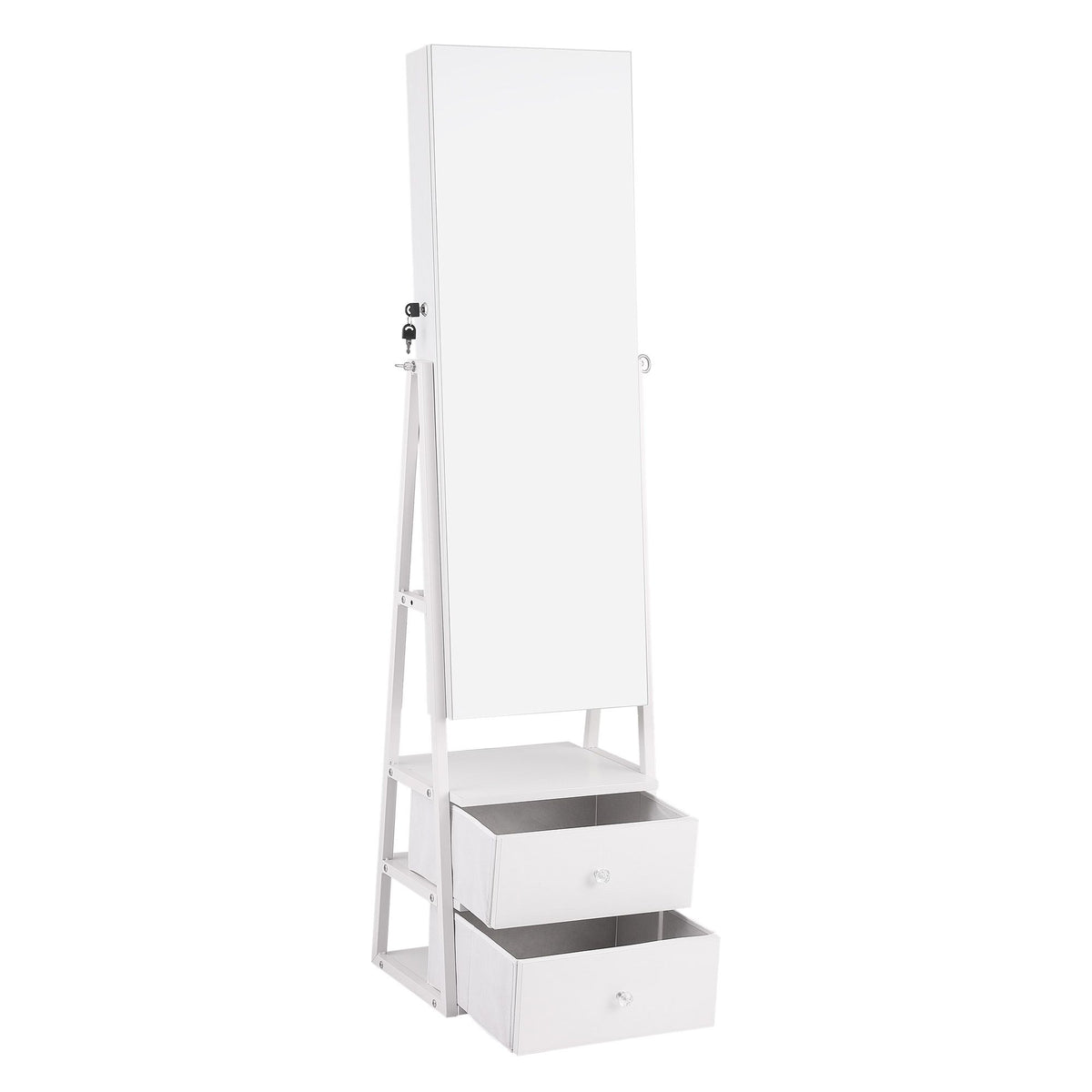 Artiss Lockable Jewellery Armoire with Mirror 154cm Freestanding Cabinet White