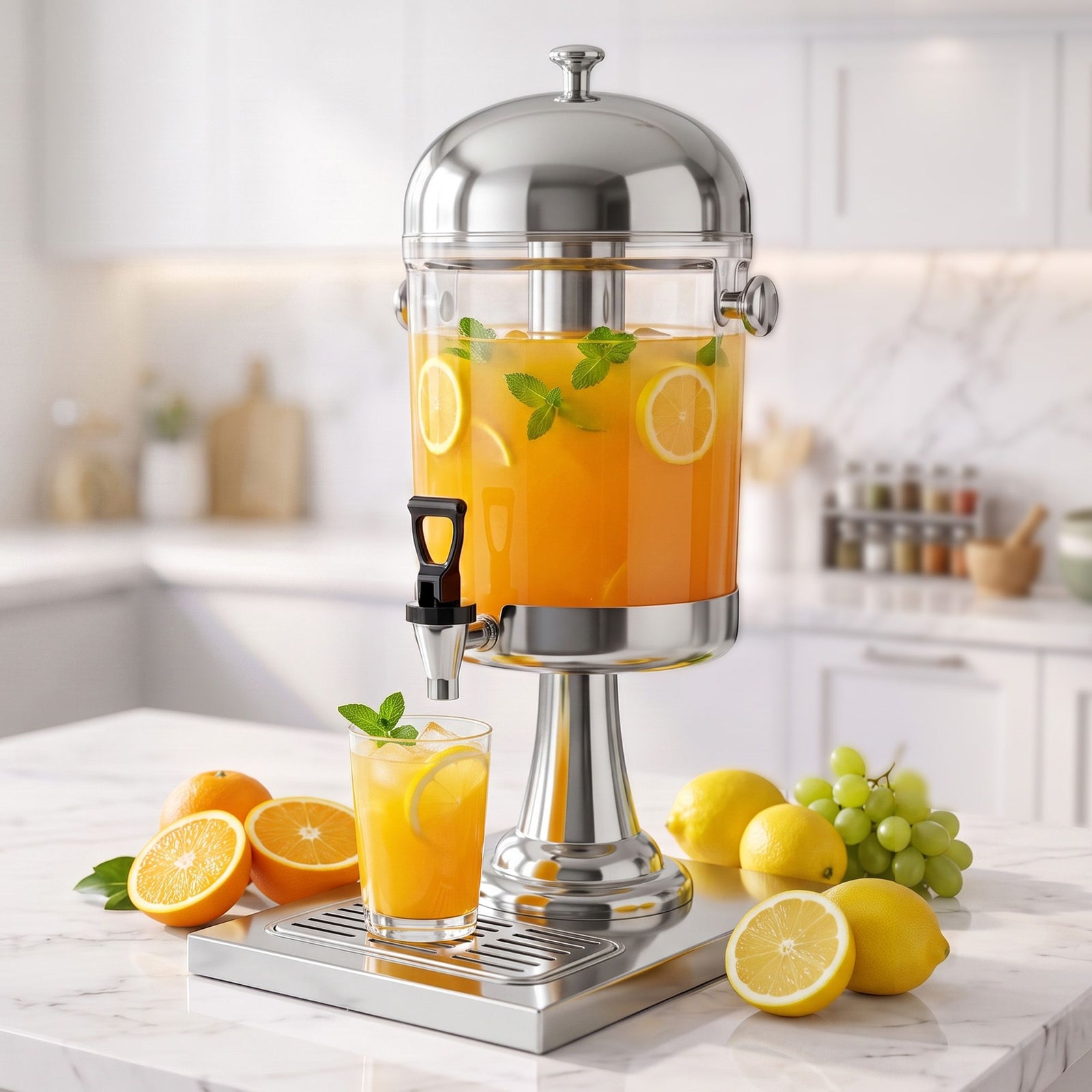 8L Beverage Juice Dispenser Tap Ice Tube Single Drip Tray