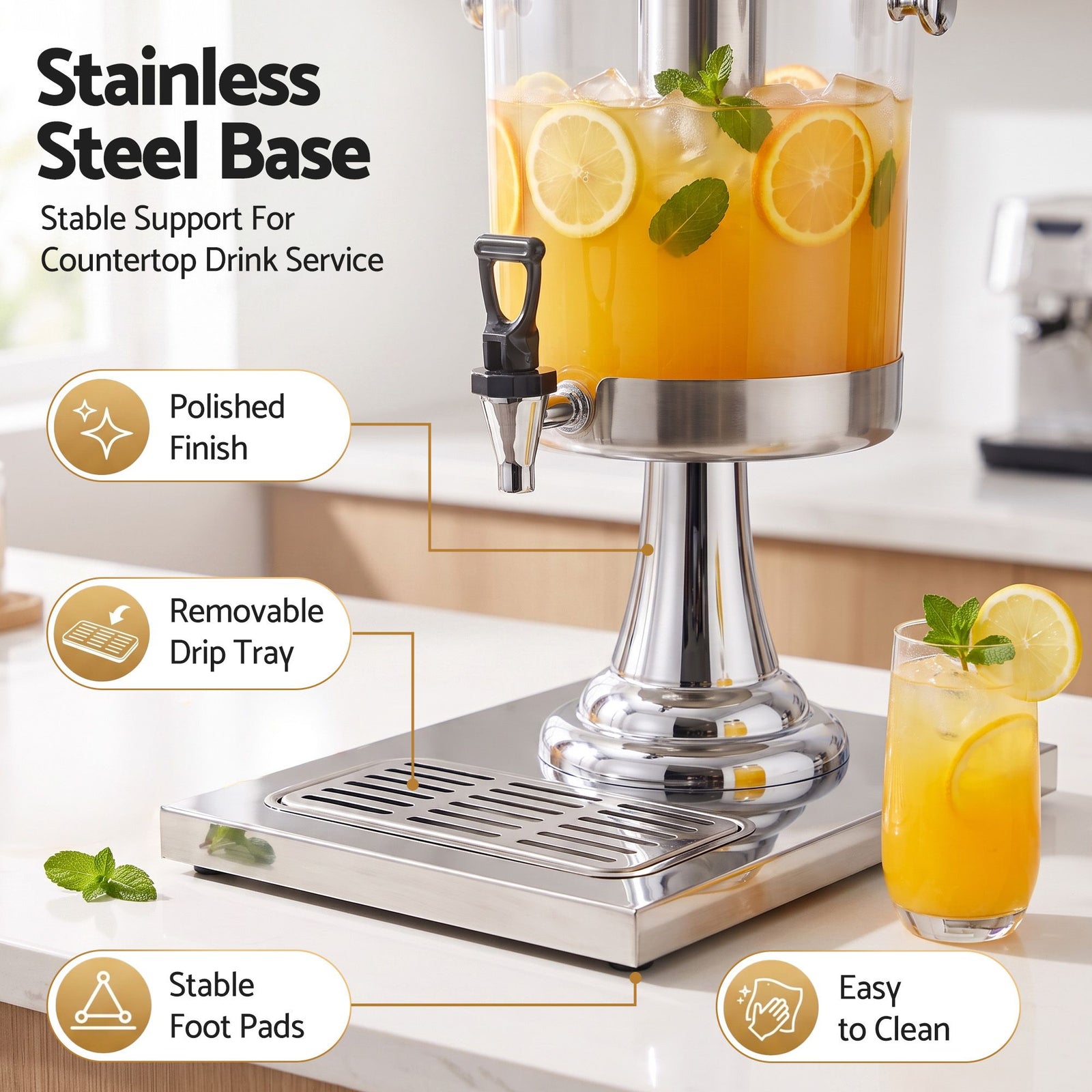 8L Beverage Juice Dispenser Tap Ice Tube Single Drip Tray