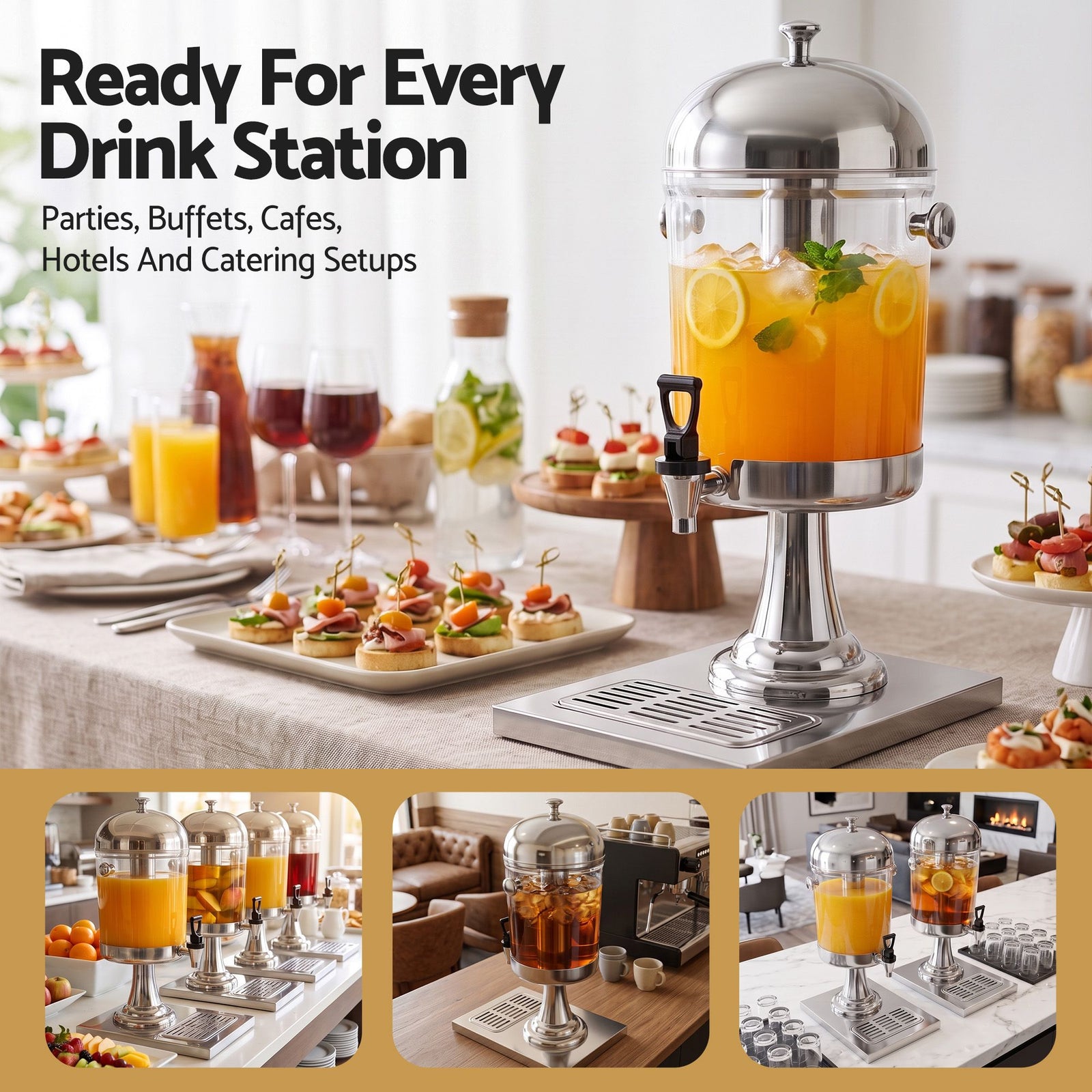 8L Beverage Juice Dispenser Tap Ice Tube Single Drip Tray