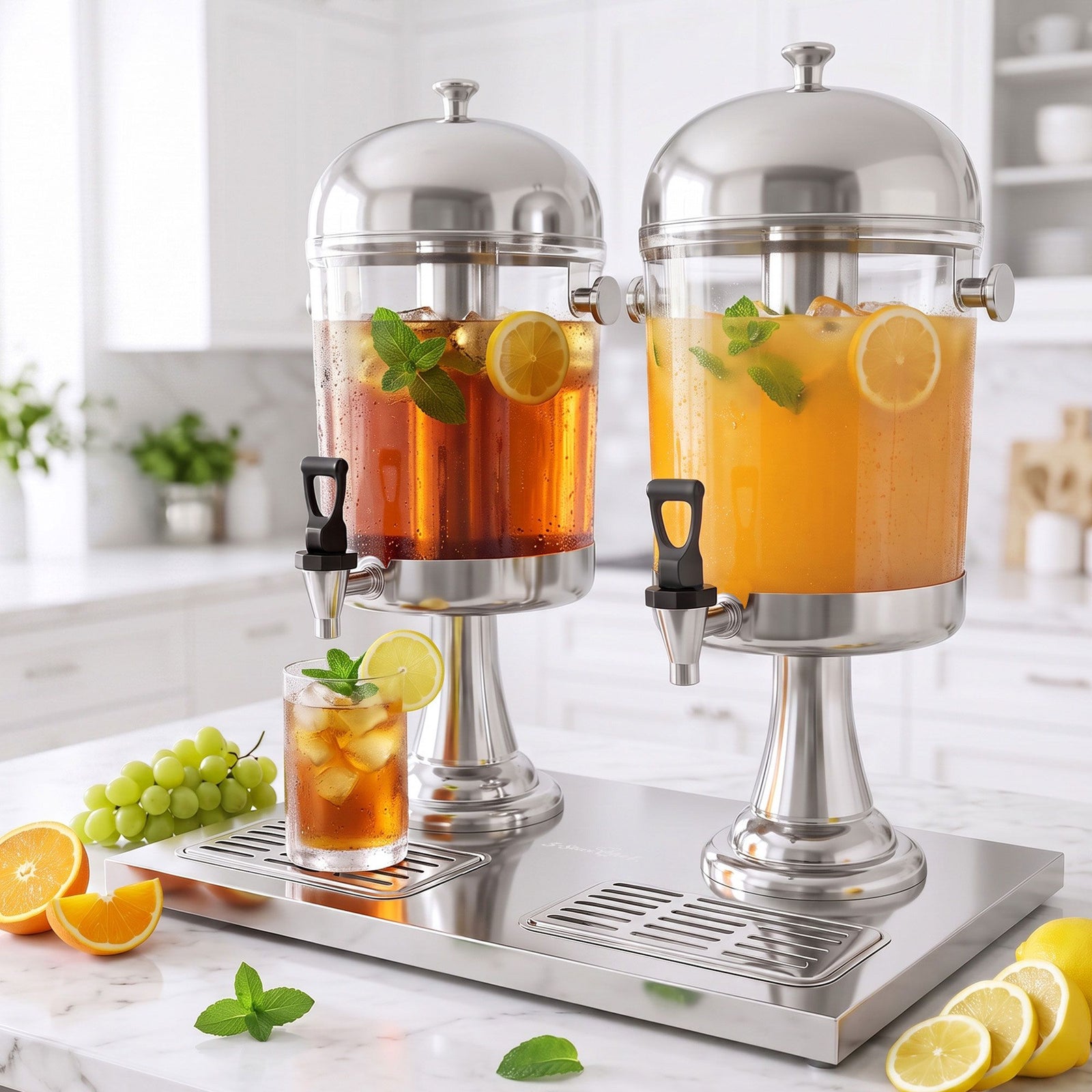 16L Dual Tank Juice Dispenser Drink Beverage Server Ice Tubes