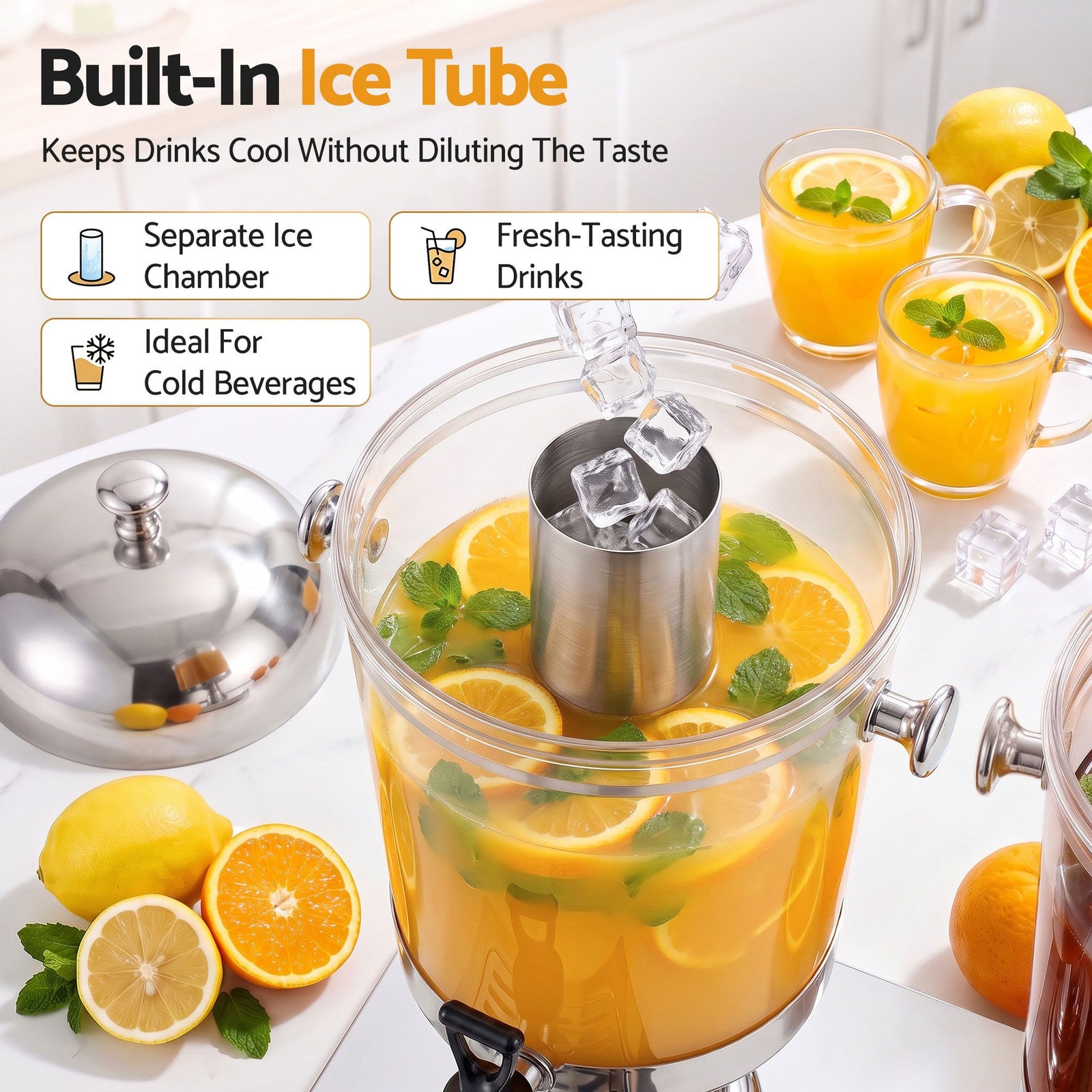 16L Dual Tank Juice Dispenser Drink Beverage Server Ice Tubes